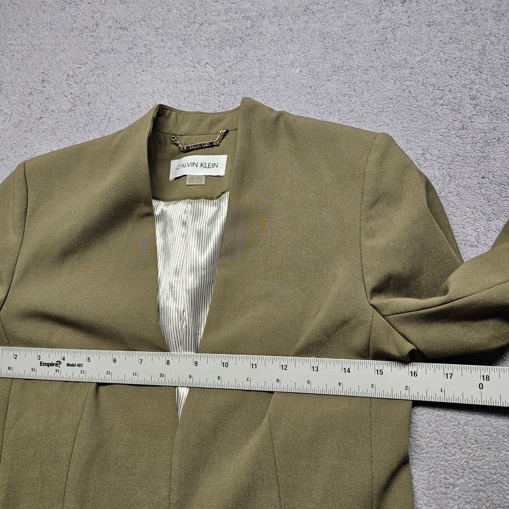 Calvin Klein Longline Coat Womens 2P Green Long Sleeve Collarless Open Front - Picture 4 of 11